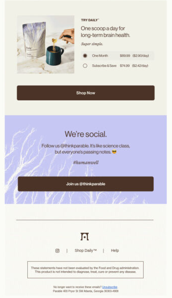 Parable’s stress-related email newsletter content.